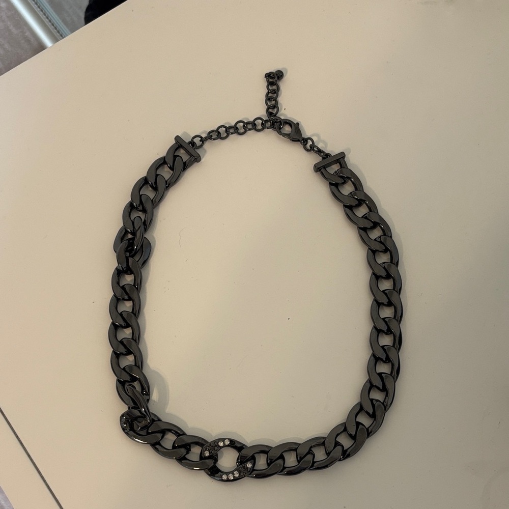 Black Chain Necklace with Rhinestone Accent